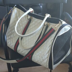 Chic Quilted Pet Tote Bag with Red Accents